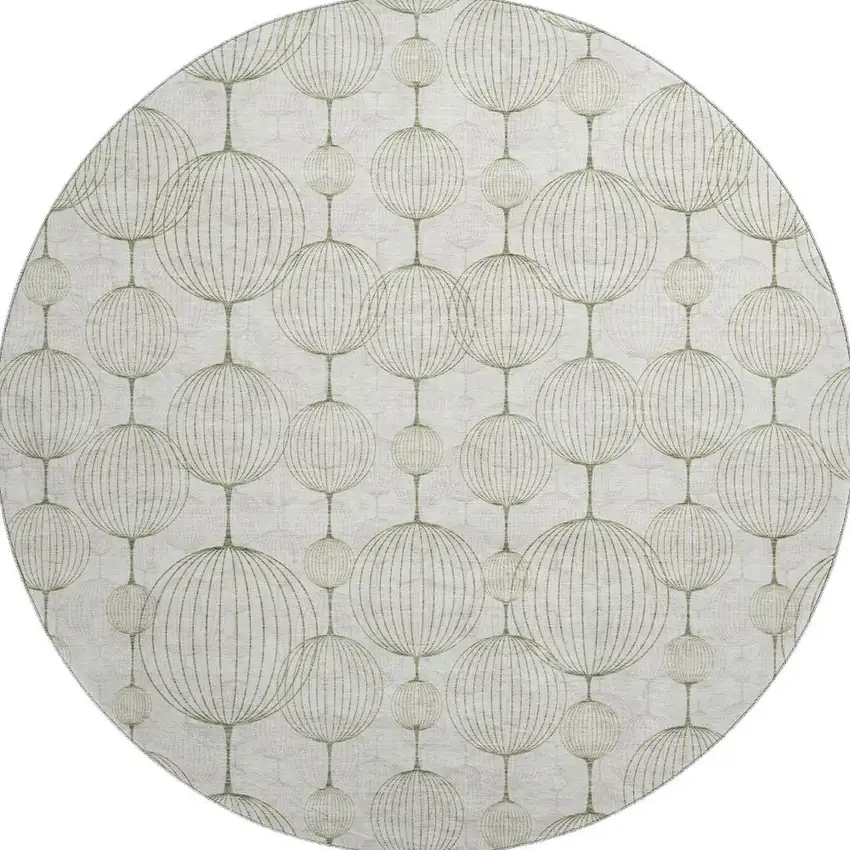 8' Green And Beige Geometric Washable Round Rug With UV Protection Photo 3