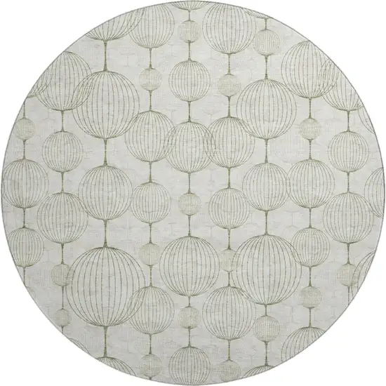 8' Green And Beige Geometric Washable Round Rug With UV Protection Photo 1