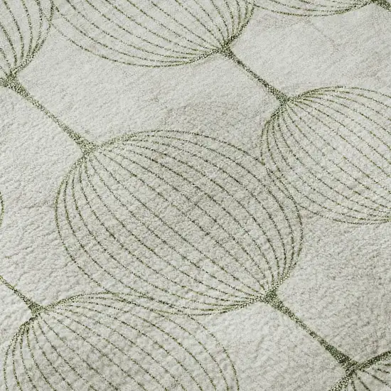 8' Green And Beige Geometric Washable Round Rug With UV Protection Photo 9