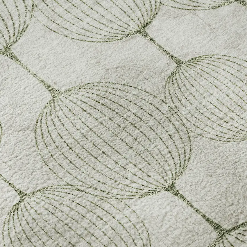 8' Green And Beige Geometric Washable Round Rug With UV Protection Photo 9