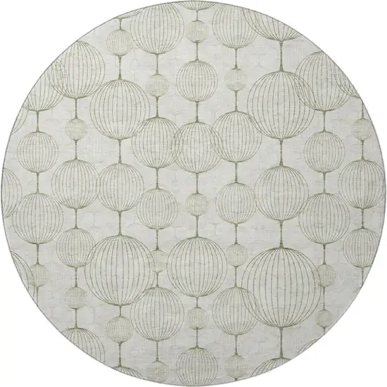 8' Green And Beige Geometric Washable Round Rug With UV Protection Photo 4