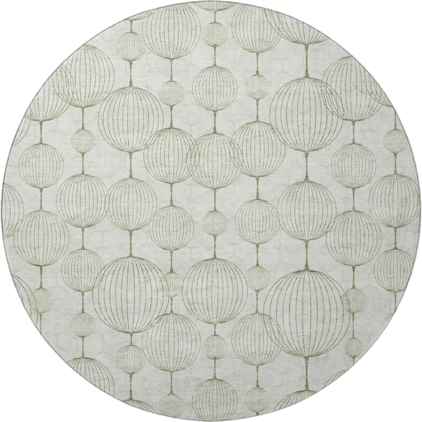 8' Green And Beige Geometric Washable Round Rug With UV Protection Photo 4