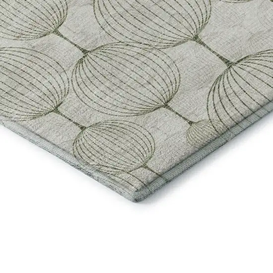 8' Green And Beige Geometric Washable Round Rug With UV Protection Photo 7