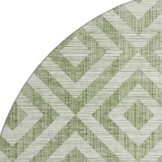 8' Green And Beige Geometric Washable Round Rug With UV Protection Photo 3