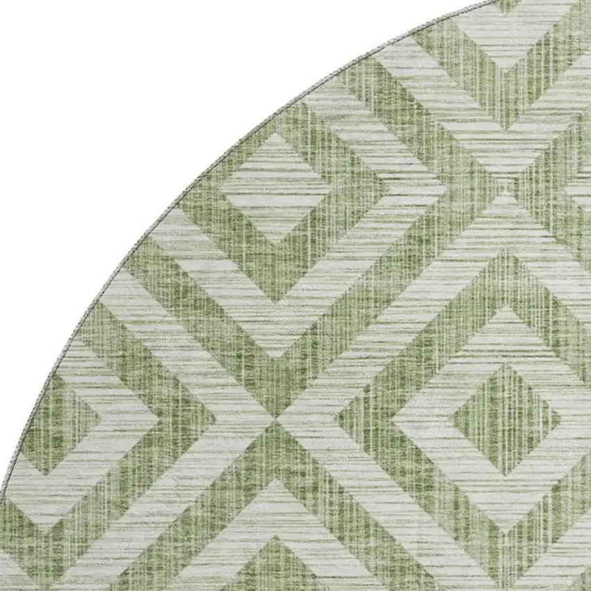 8' Green And Beige Geometric Washable Round Rug With UV Protection Photo 3