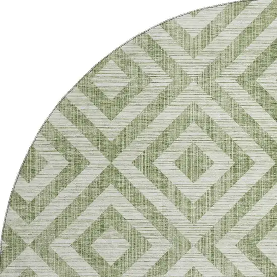 8' Green And Beige Geometric Washable Round Rug With UV Protection Photo 4