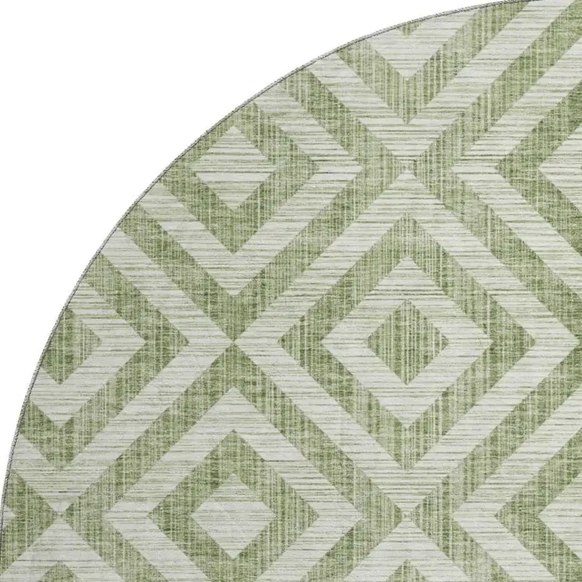 8' Green And Beige Geometric Washable Round Rug With UV Protection Photo 4
