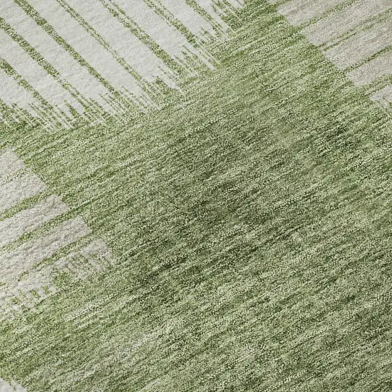 8' Green And Beige Geometric Washable Round Rug With UV Protection Photo 9