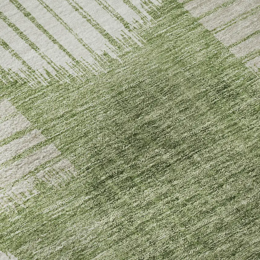 8' Green And Beige Geometric Washable Round Rug With UV Protection Photo 9