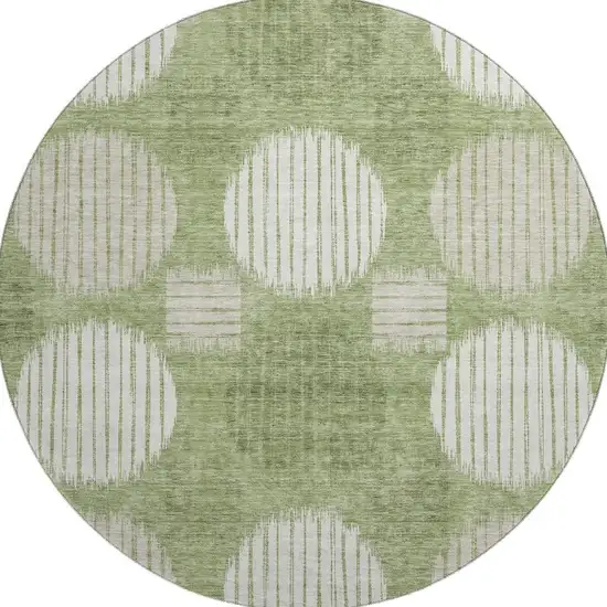 8' Green And Beige Geometric Washable Round Rug With UV Protection Photo 3