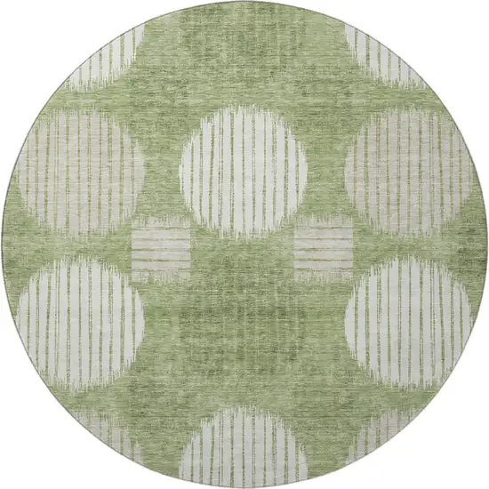 8' Green And Beige Geometric Washable Round Rug With UV Protection Photo 4