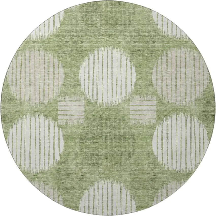 8' Green And Beige Geometric Washable Round Rug With UV Protection Photo 4