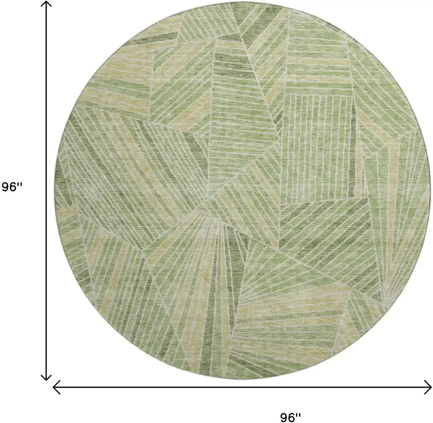 8' Green And Beige Geometric Washable Round Rug With UV Protection Photo 9