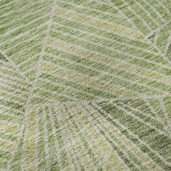 8' Green And Beige Geometric Washable Round Rug With UV Protection Photo 8