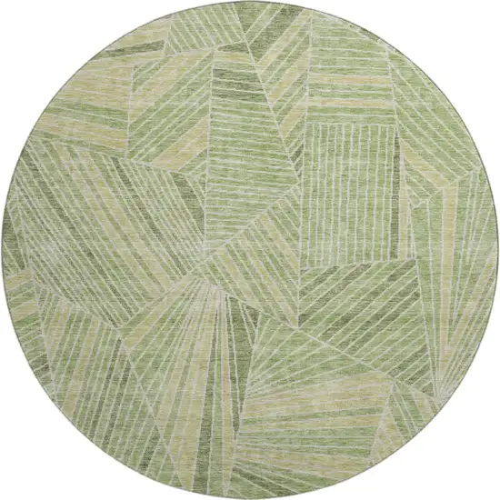 8' Green And Beige Geometric Washable Round Rug With UV Protection Photo 1