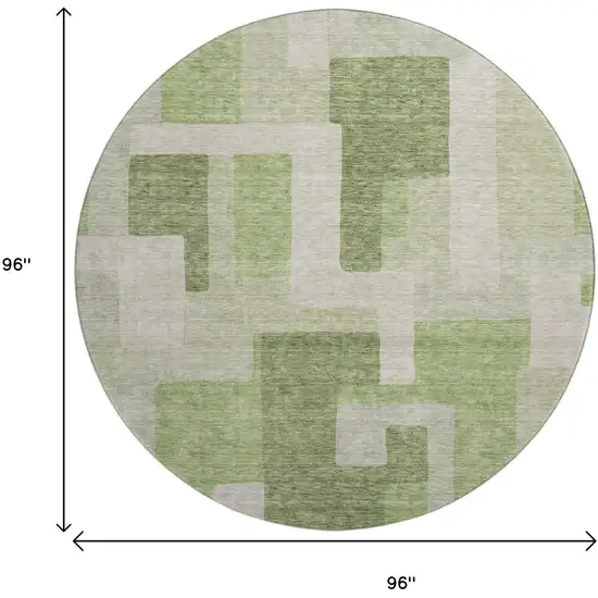 8' Green And Beige Geometric Washable Round Rug With UV Protection Photo 9