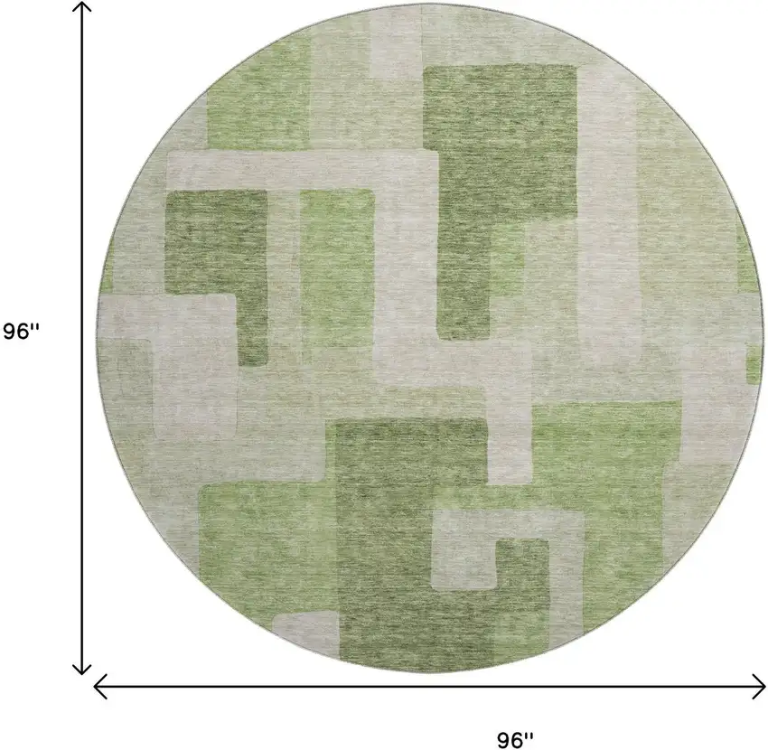 8' Green And Beige Geometric Washable Round Rug With UV Protection Photo 9