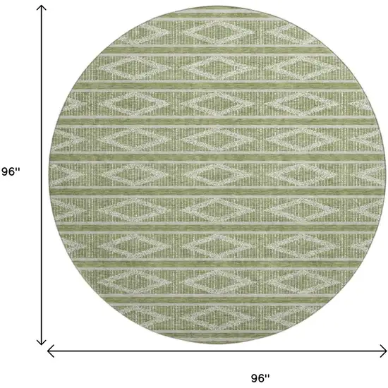 8' Green And Beige Geometric Washable Round Rug With UV Protection Photo 9