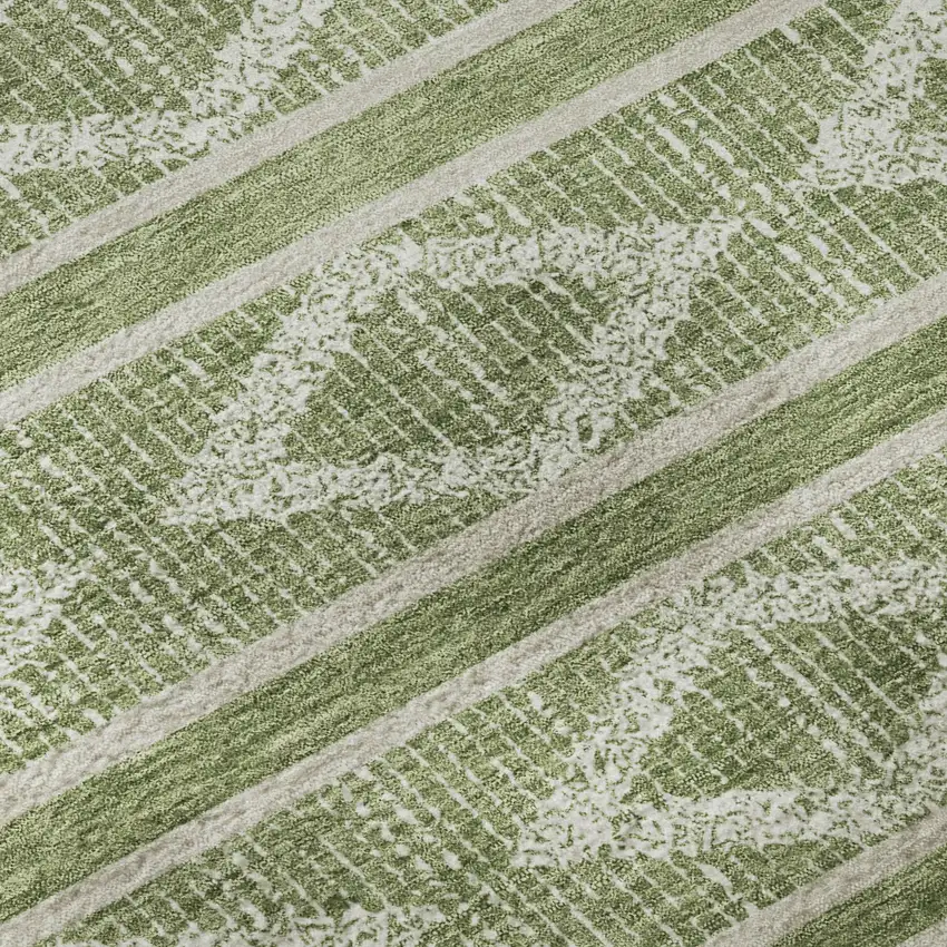 8' Green And Beige Geometric Washable Round Rug With UV Protection Photo 8