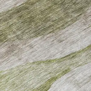 Photo of 8' Green And Beige Round Abstract Washable Indoor Outdoor Area Rug