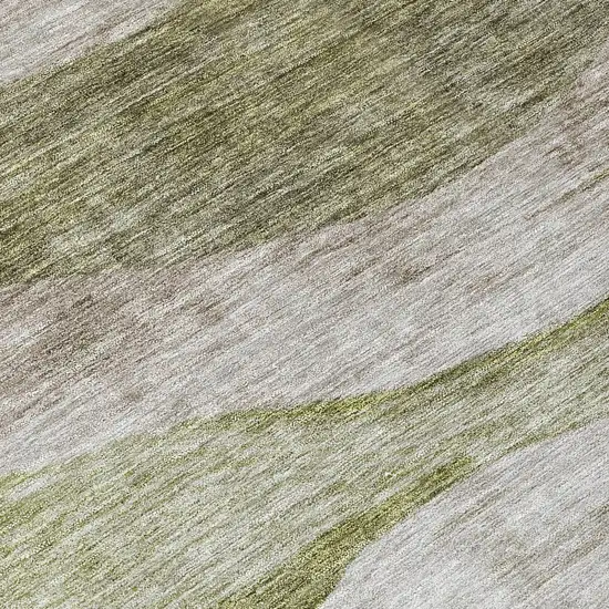 8' Green And Beige Round Abstract Washable Indoor Outdoor Area Rug Photo 9