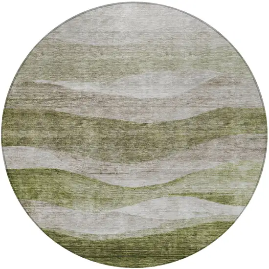 8' Green And Beige Round Abstract Washable Indoor Outdoor Area Rug Photo 5