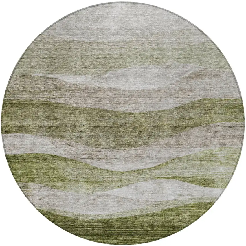 8' Green And Beige Round Abstract Washable Indoor Outdoor Area Rug Photo 5