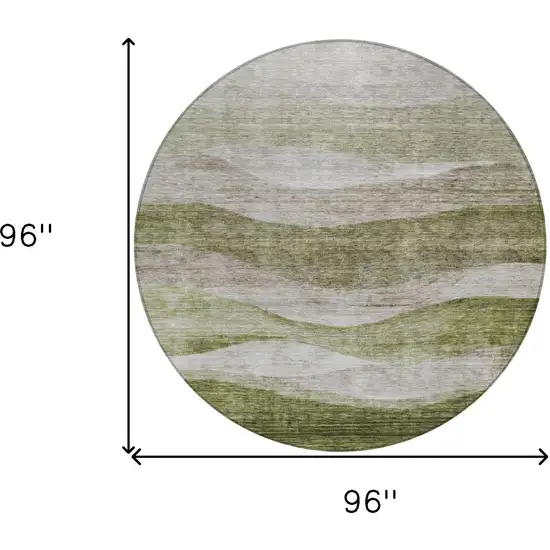 8' Green And Beige Round Abstract Washable Indoor Outdoor Area Rug Photo 8
