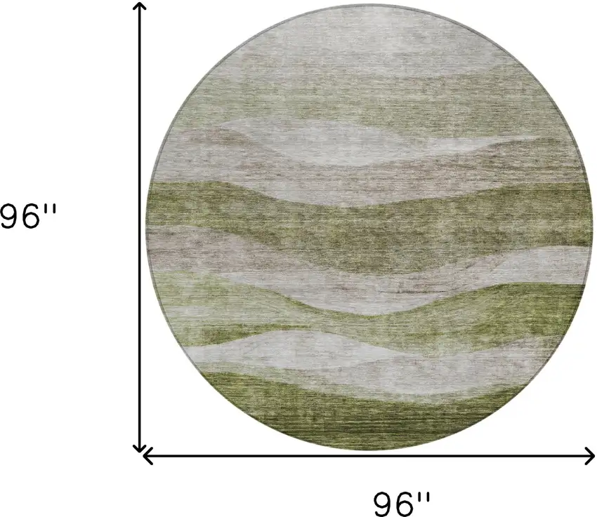 8' Green And Beige Round Abstract Washable Indoor Outdoor Area Rug Photo 8