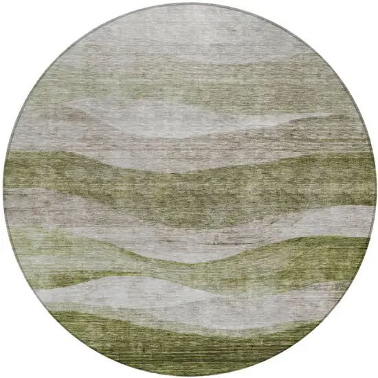 8' Green And Beige Round Abstract Washable Indoor Outdoor Area Rug Photo 2