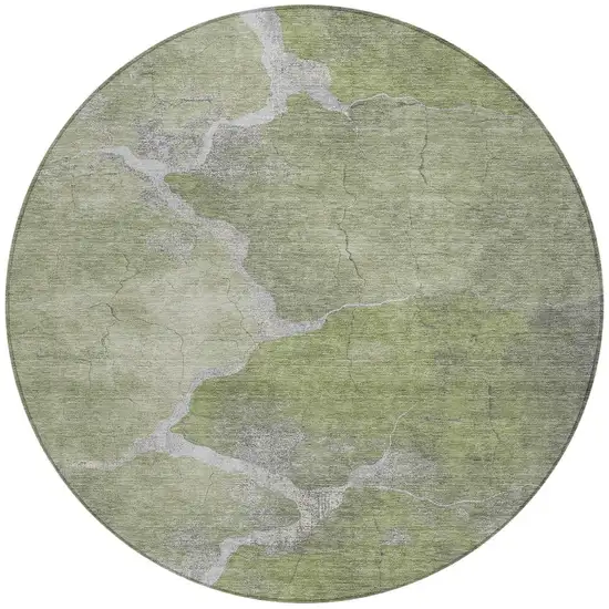 8' Green And Beige Round Abstract Washable Indoor Outdoor Area Rug Photo 3