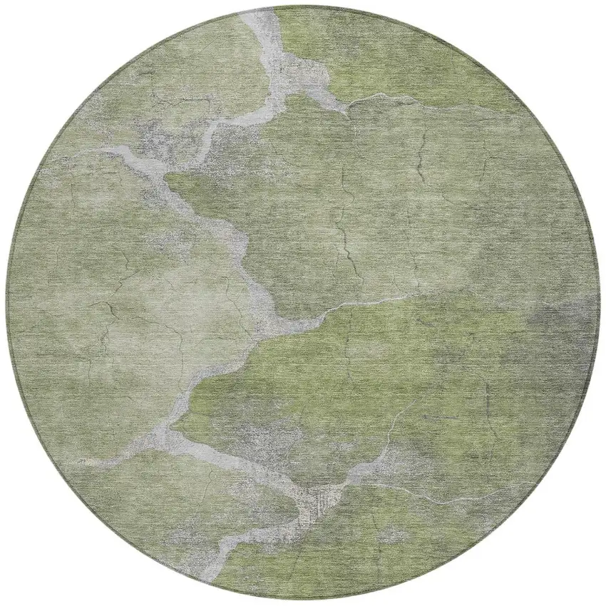 8' Green And Beige Round Abstract Washable Indoor Outdoor Area Rug Photo 3