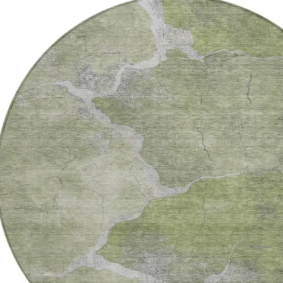 8' Green And Beige Round Abstract Washable Indoor Outdoor Area Rug Photo 8
