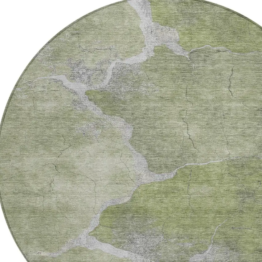 8' Green And Beige Round Abstract Washable Indoor Outdoor Area Rug Photo 8