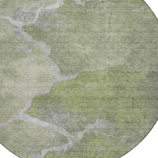 8' Green And Beige Round Abstract Washable Indoor Outdoor Area Rug Photo 4