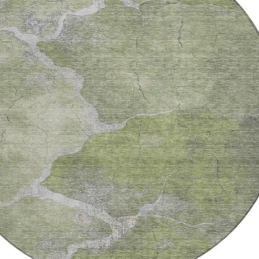 8' Green And Beige Round Abstract Washable Indoor Outdoor Area Rug Photo 4
