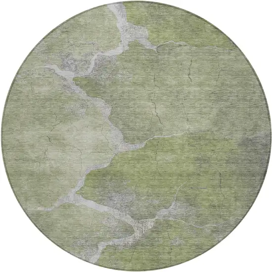 8' Green And Beige Round Abstract Washable Indoor Outdoor Area Rug Photo 1