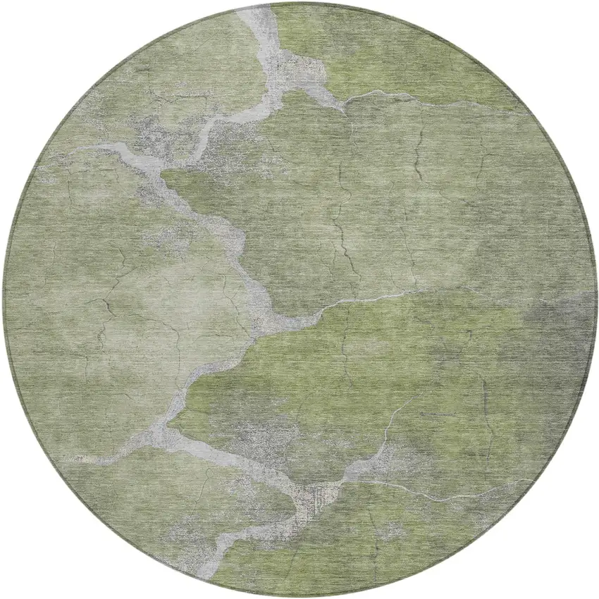 8' Green And Beige Round Abstract Washable Indoor Outdoor Area Rug Photo 1