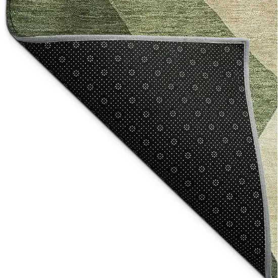 8' Green And Beige Round Abstract Washable Indoor Outdoor Area Rug Photo 7