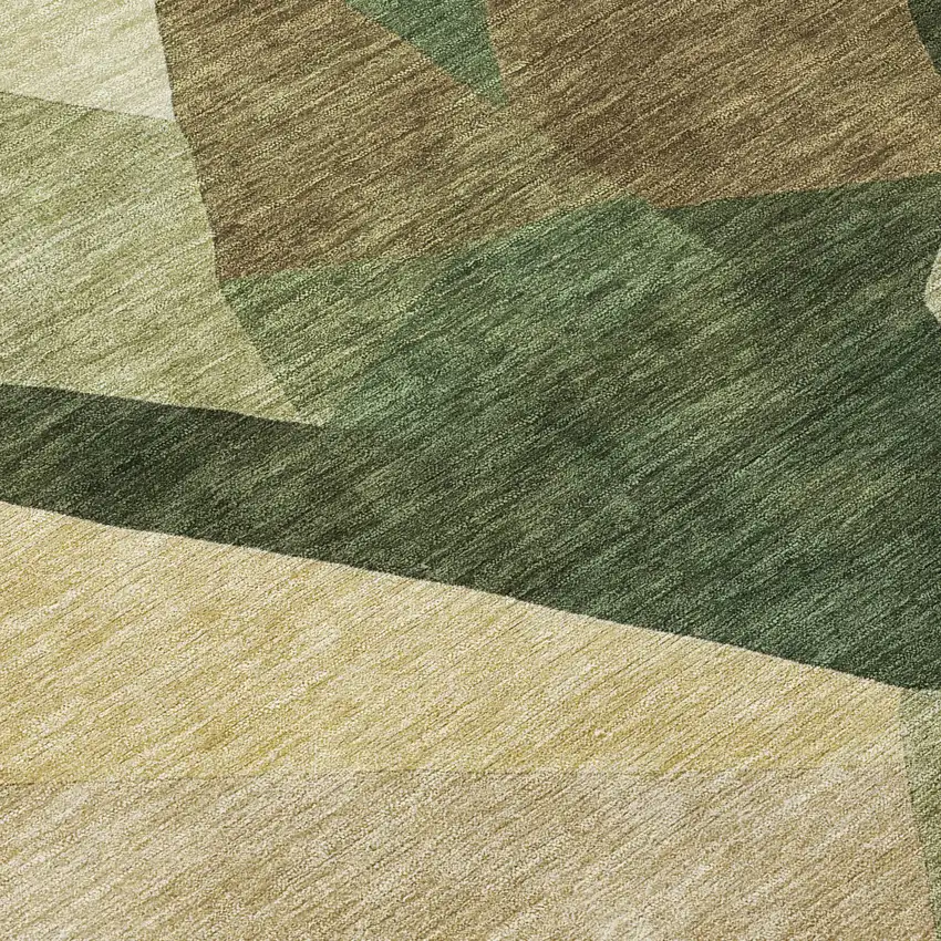 8' Green And Beige Round Abstract Washable Indoor Outdoor Area Rug Photo 9