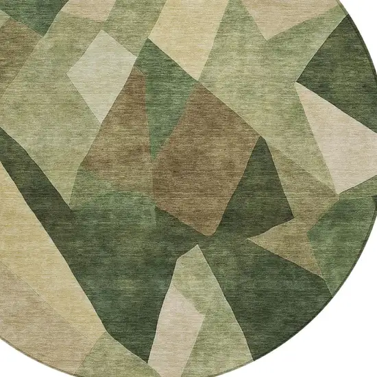 8' Green And Beige Round Abstract Washable Indoor Outdoor Area Rug Photo 2