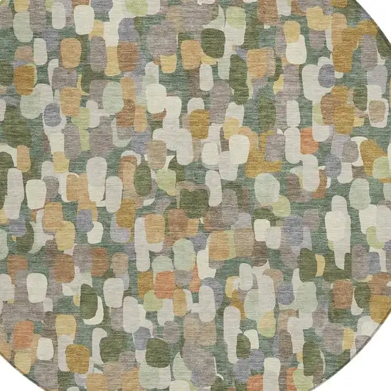 8' Green And Beige Round Abstract Washable Indoor Outdoor Area Rug Photo 2