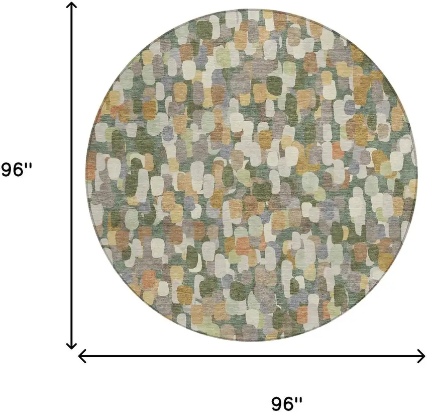 8' Green And Beige Round Abstract Washable Indoor Outdoor Area Rug Photo 8