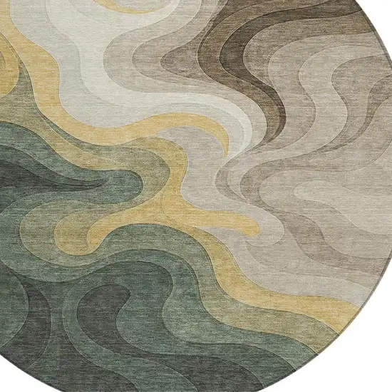 8' Green And Beige Round Abstract Washable Indoor Outdoor Area Rug Photo 2