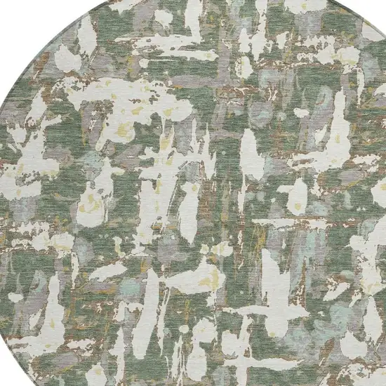 8' Green And Beige Round Abstract Washable Indoor Outdoor Area Rug Photo 5