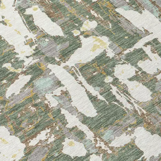 8' Green And Beige Round Abstract Washable Indoor Outdoor Area Rug Photo 7