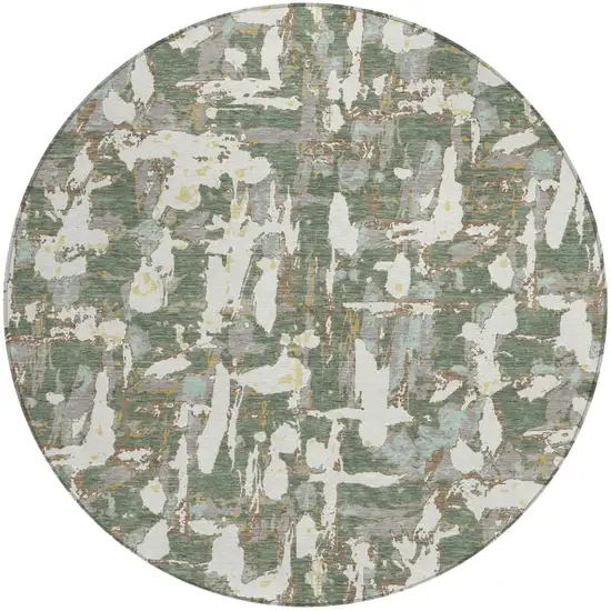 8' Green And Beige Round Abstract Washable Indoor Outdoor Area Rug Photo 2