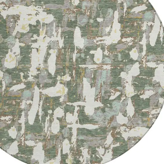 8' Green And Beige Round Abstract Washable Indoor Outdoor Area Rug Photo 4