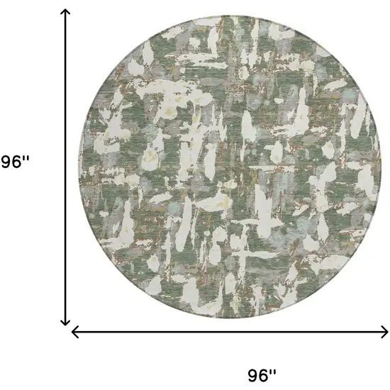 8' Green And Beige Round Abstract Washable Indoor Outdoor Area Rug Photo 8