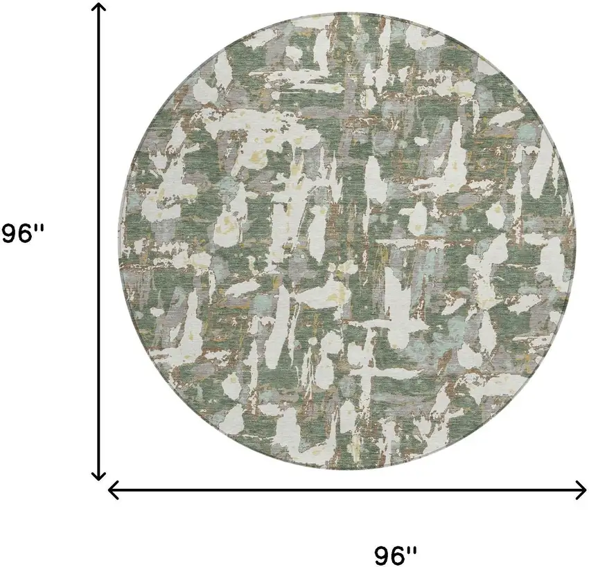 8' Green And Beige Round Abstract Washable Indoor Outdoor Area Rug Photo 8